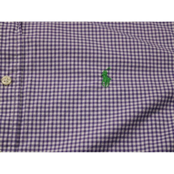 Polo Ralph Lauren Purple Gingham Check Men’s Shirt XXL Green Pony Dress Shirt - Picture 5 of 12